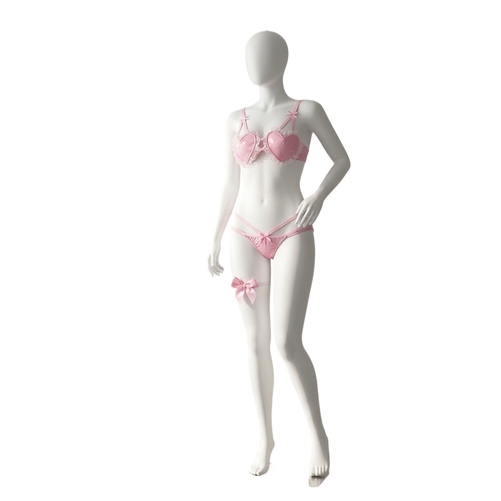 Thong Bikini Women - Damen-Dessous-Set in Rosa mit Herz-Spitzenmuster, BH