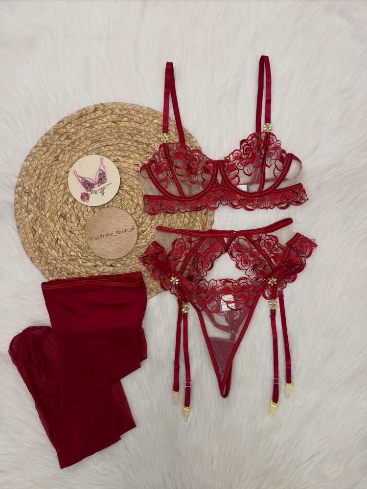 Damen-Dessous-Set in Burgunder – Garter Belt Set Bewertung und Preis